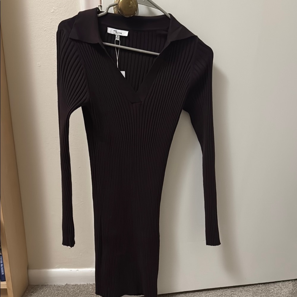 Elegant Black Long Sleeve Ribbed Dress